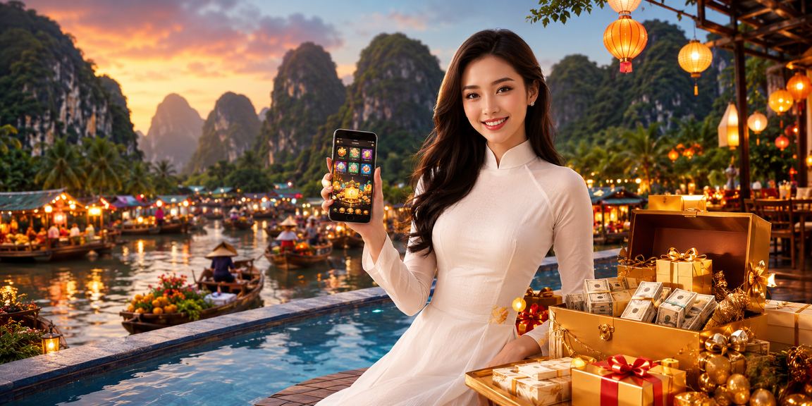 Người phụ nữ mặc áo dài tại Ninh Bình sử dụng ứng dụng casino trên điện thoại di động